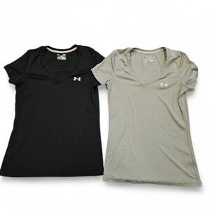 Under Armour Women's  Black and Gray V-Neck Tees Size-Small